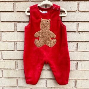 Vintage Baby Gap Red Fleece Romper With Classic Gao Teddy Bear NWT Size 3-6m
